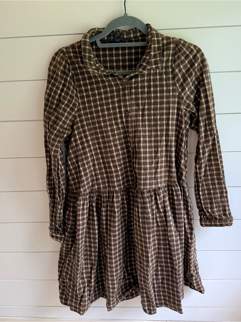 Grade and gather gingham long sleeve dress large